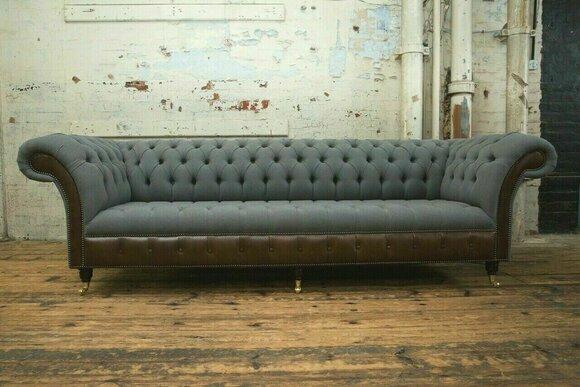 Sofa Vier Sitzer Couch Chesterfield Polster Sitz Garnitur Leder Textil Grau Neu