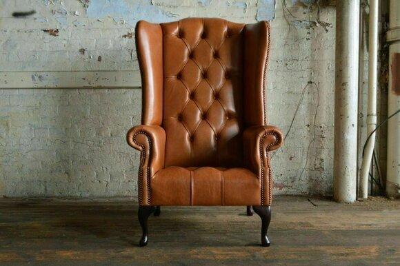 Chesterfield Sessel Ohrensessel Sofa Textil Stoff Couchen Polster Braun