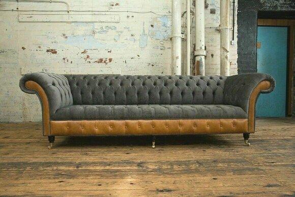 Chesterfield Sofa Couch Polster Sofas Couchen Viersitzer Stoff Sitzpolster 265cm