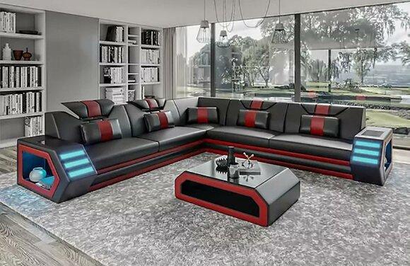 Design Wohnzimmer Eckcouch Ecksofa Möbel Lederpolster Couch Sofa