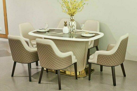 Komplett Set Esstisch 4x Stühle Esszimmer Set Ess Gruppe Leder Tisch
