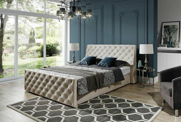 Chesterfield Bett Schlafzimmer Betten Textil 200x200cm Samt Big Hotel Beige