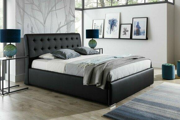 Echtes Chesterfield Bett Doppel Hotel Betten Textil Polster 140x200cm Stoff Neu