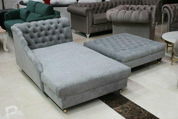 Chesterfield Chaiselounge Liege + Hocker Sofa Polster 2tlg Set Sofort lieferbar