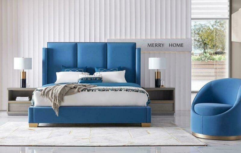Royal Blue Bett Doppel Schlafzimmer Betten Textil 180x200 Luxus Hotel Polster