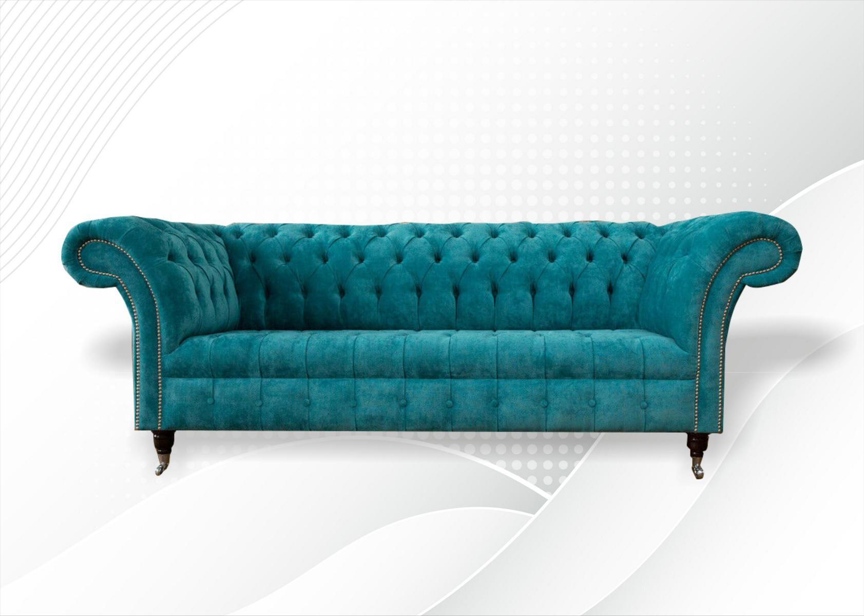 Chesterfield Couch Polster Sofas Klassischer Textil Turkis 3 Sitzer Stoff