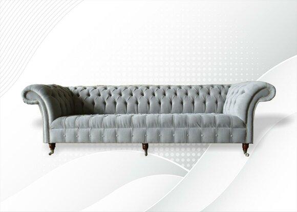 Graue Big Sofa Couch Chesterfield 265cm Polster Sofas 4 Sitzer Leder