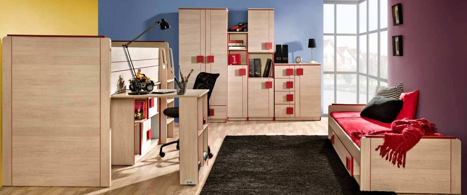 Designer Zimmer Jugend & Kinderzimmer Tisch Bett Kommode Schrank Grau Sofort