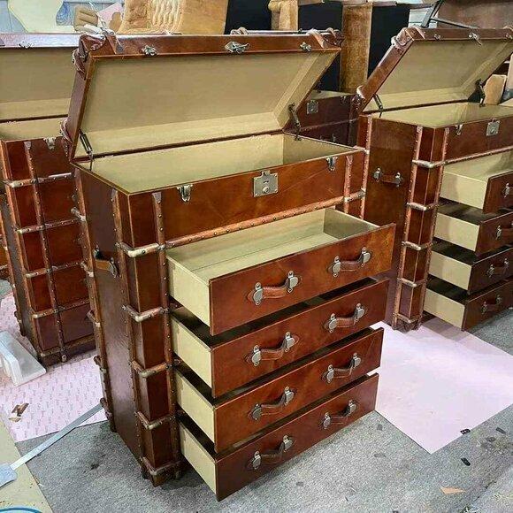 Kommode Design Möbel Loft Vintage Retro Schrank koffer Leder luxus