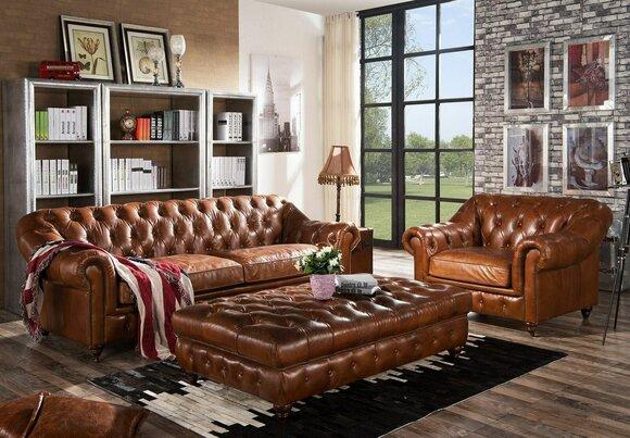 Design Chesterfield Dreisitzer 3 Sitzer Leder Couch Polster Sofas Sofa Sitz Neu