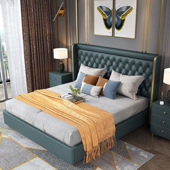 Schlafzimmer Bett Nachttische 3 tlg. Set Design Luxus Betten Leder