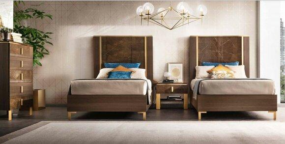 2x Bett + Nachttisch 3 tlg. Schlafzimmer Set Designer Luxus Schlafzimmer Sets