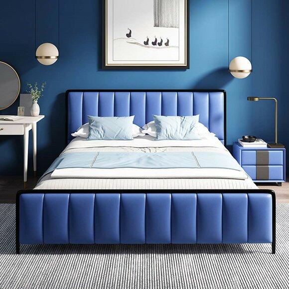 Design Doppelbett Lederbett Betten Bett Leder Polster Schlafzimmer Ehe 180x200 !