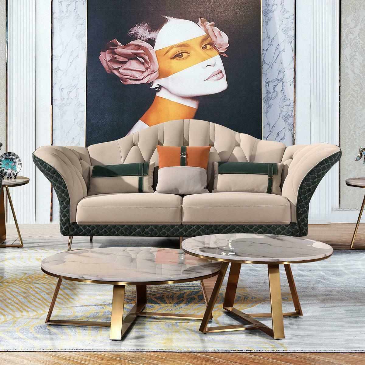 Designer Garnituren Sofa Couch Polster Garnitur 6tlg. Set Leder Couchtisch