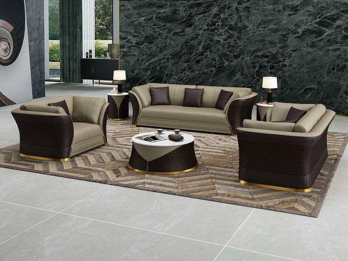Designer Sofa Couch Polster Garnitur 6tlg. Set Leder Garnituren Couchtisch