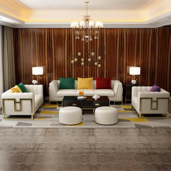 Sofagarnitur Big Set 3+1 Sitzer Leder Sofa Couch Garnitur Design Couchen