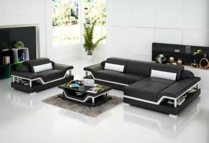 Ecksofa LForm Sessel Couchtisch Ledersofa Couch Sofa Wohnlandschaft 2tlg. Set