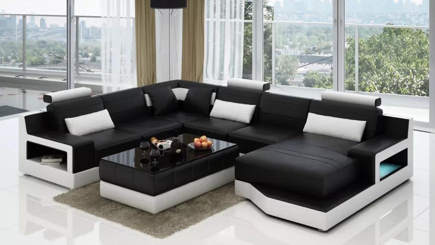 Eckcouch Eckgarnitur Ecksofa Wohnlandschaft Polster Sofa UForm Ledersofa Couch