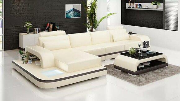 Ecksofa LForm Couchtisch Sofas Ledersofa Designer Sofa Couch Polster 2tlg Neu