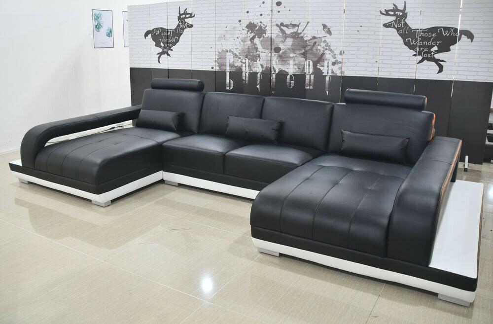 Ledersofa Sofa Modernes Polster Leder Design Ecksofa Couch Textil Wohnlandschaft