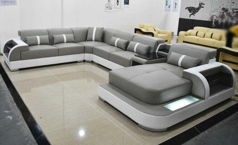Ledersofa Sofa Modernes Polster Leder Design Ecksofa Couch Textil Wohnlandschaft