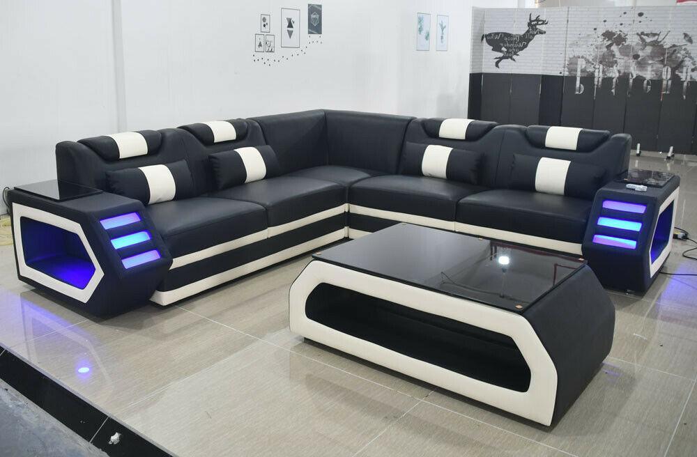 design ecksofa + tisch couch polster eckgarnitur ledersofa sitzecke sofa neu