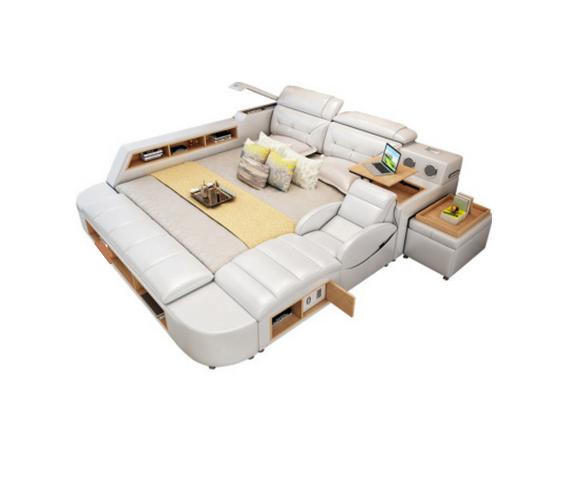 Doppel Luxus Design Leder Bett Polster Betten USB Hotel Multifunktion