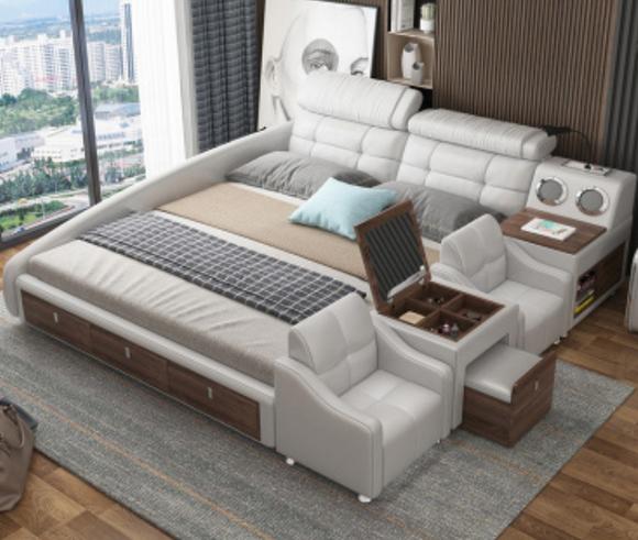 Multifunktions Bett Luxus Design Leder Betten Hotel Doppel Ablage Regal