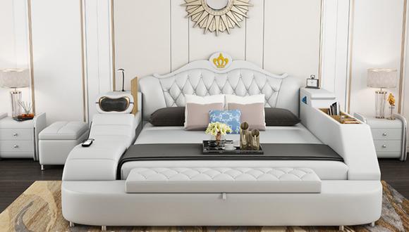 Luxus Bett Leder Betten 180x200 Multifunktion Schlafzimmer Liege Regale Neu
