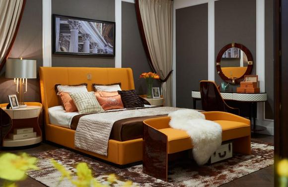 Schlafzimmer 7tlg. Set Luxus Möbel Bett Hocker Spiegel Nachttisch