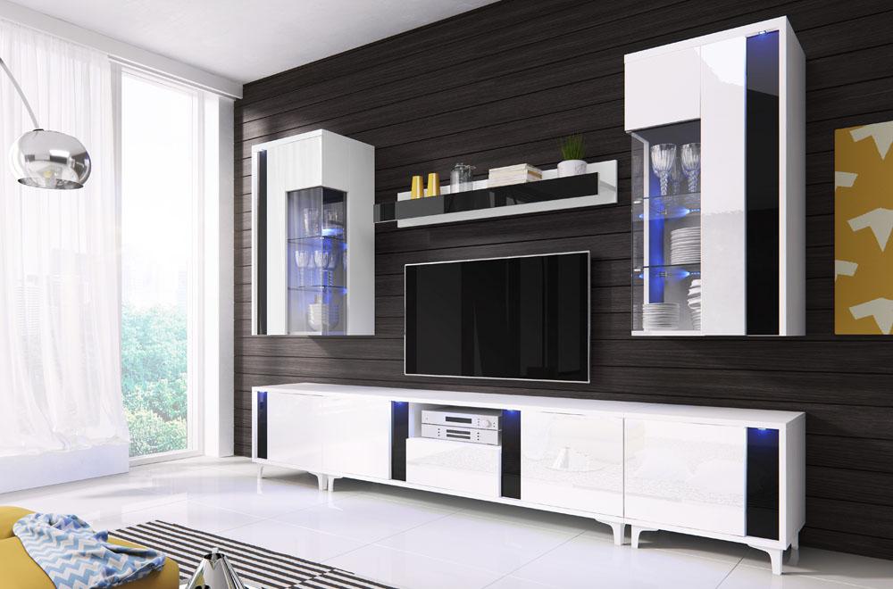 Hochglanz Wohnwand Schrankwand Wohnzimmer Schrank Vitrine Sideboard