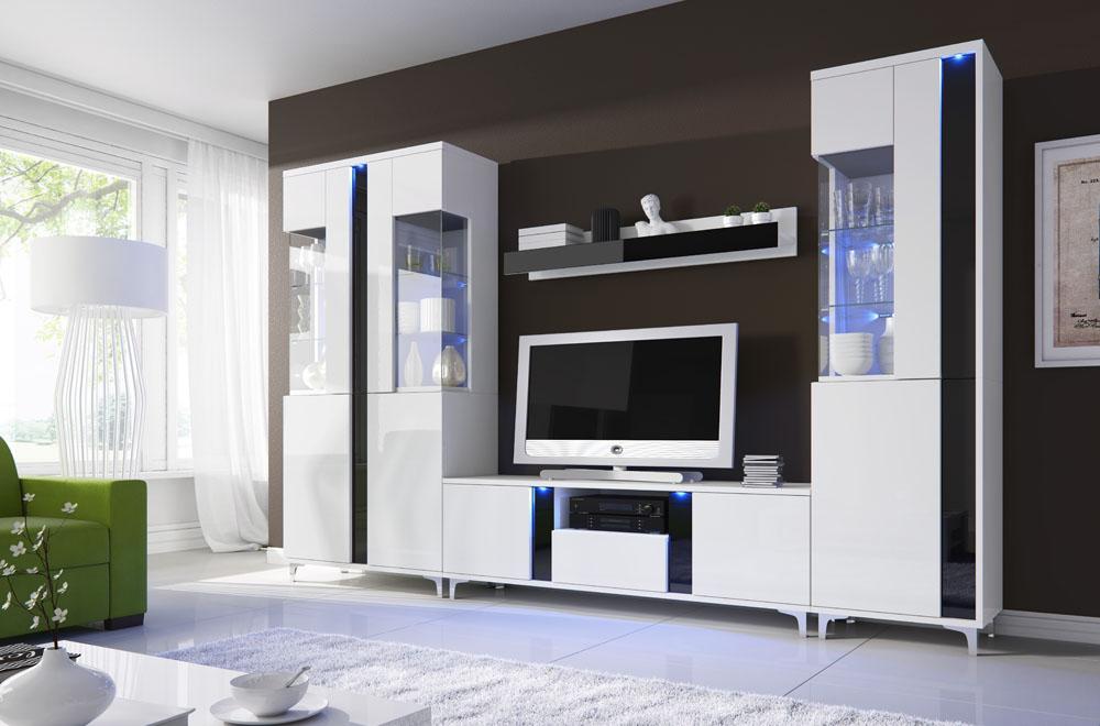 Hochglanz Wohnwand Schrankwand Wohnzimmer Schrank Vitrine Sideboard