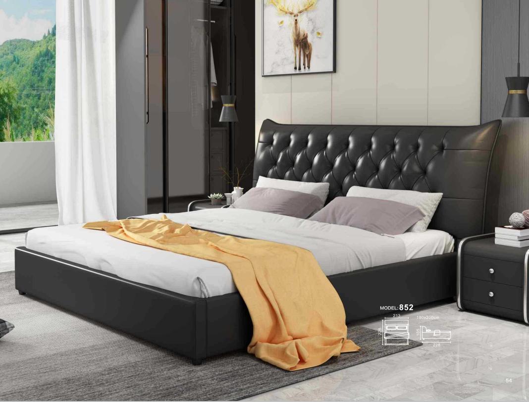 Designer Doppelbett Bett Betten Schlafzimmer Leder Hotel Luxus Polster