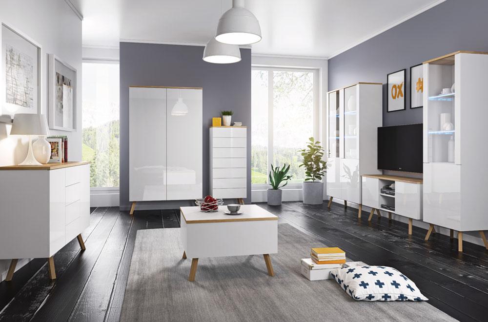 Hochglanz Wohnwand Schrankwand Wohnzimmer Schrank Vitrine Sideboard