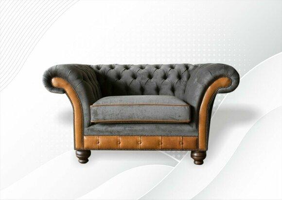 Chesterfield Sessel Stoff Textil Grau Wohnzimmer Design Luxus Polster Neu