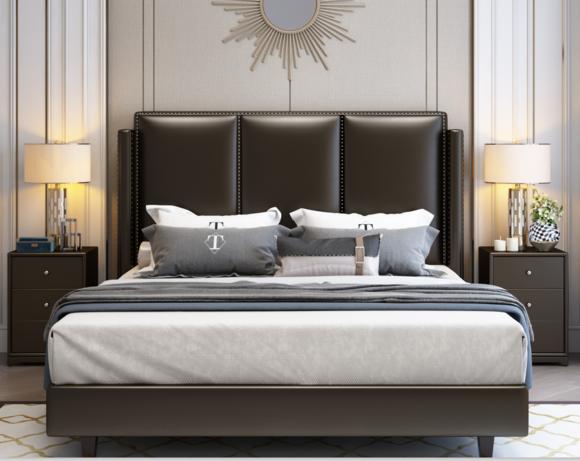 Bett Betten Doppelbett Schlafzimmer Leder Polster Textil Doppelbetten