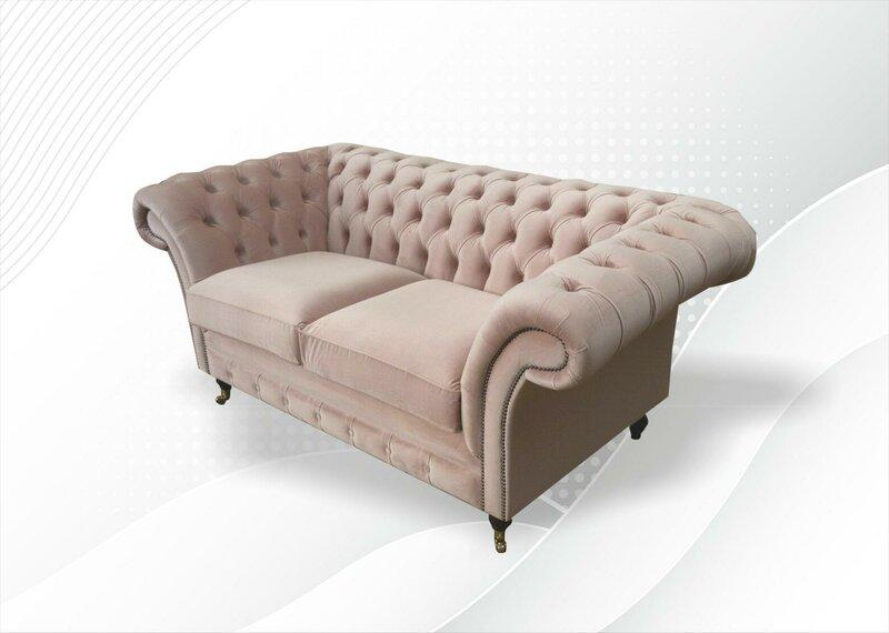 Chesterfield 2Sitzer Hellpink Stoff Textil Wohnzimmer Sofa Neu Kreative