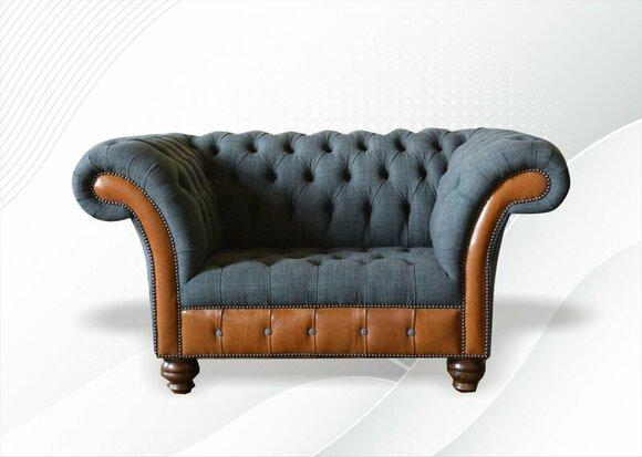 Chesterfield Sessel Grau Stoff Wohnzimmer Design Luxus Polster Neu Textil