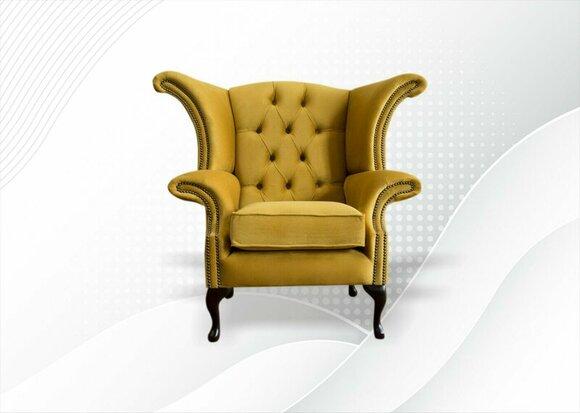 Chesterfield Sessel Textil Gelber Stoff Ohrensessel Möbel Wohnzimmer Neu