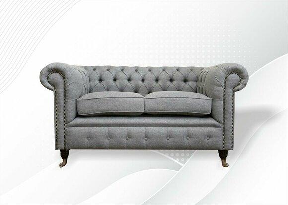 Chesterfield 2 Sitzer Hellgrau Stoff Wohnzimmer Design Polster Sofa Sofas