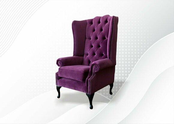 Sessel Violett Chesterfield Stoff Wohnzimmer Design Polster Neu Textil Luxus