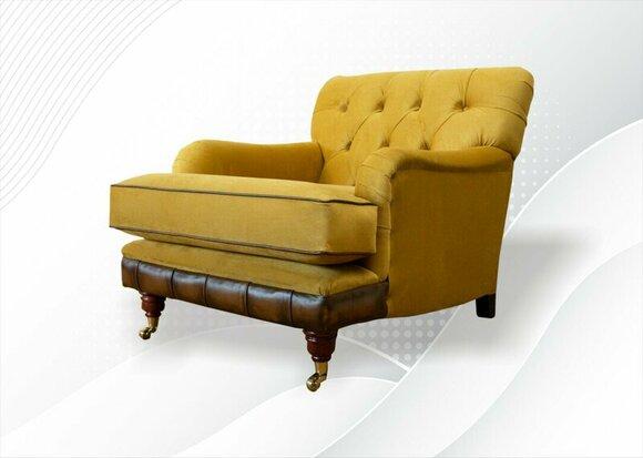 Chesterfield Sessel Gelb Stoff Wohnzimmer Design Polster Neu Textil Design