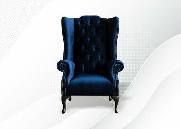 Sessel Blauer Ohrensessel Chesterfield Textil Stoff Kreative Möbel Wohnzimmer