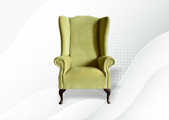 Sessel Gelb Textil Stoff Ohrensessel Möbel Neu Wohnzimmer Modern Luxus