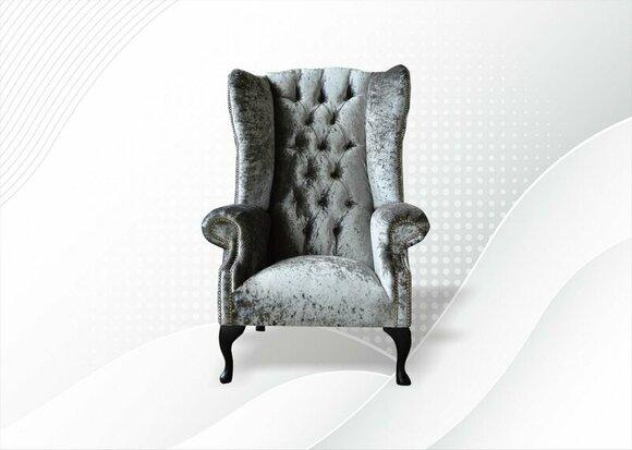 Chesterfield Sessel Silber Textil Stoff Kreative Möbel Neu Ohrensessel Sofa Neu