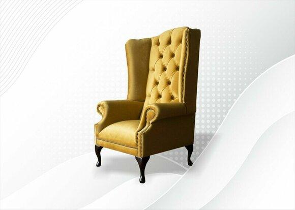 Chesterfield Sessel Textil Stoff Gelb Ohrensessel Möbel Wohnzimmer Modern