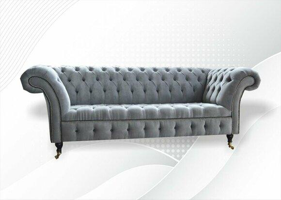 Chesterfield 3 Sitzer Hellgrau Neu Wohnzimmer Modern Design Sofa Graue