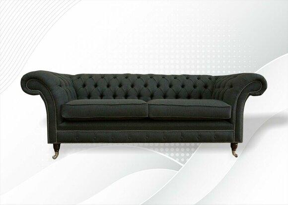 Chesterfield 3 Sitz Textil Stoff Dreisitzer Grau Wohnzimmer Design Sofa