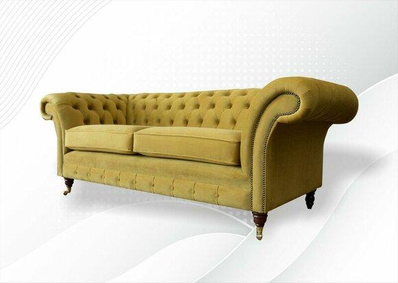 Chesterfield 3 Sitzer Gelbe Sofa Stoff Wohnzimmer Couchen Polster Sofas
