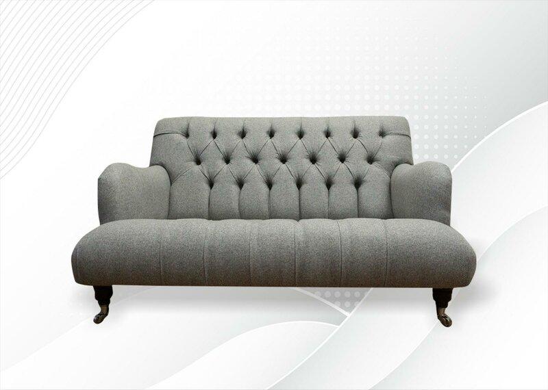 Chesterfield 2 Sitzer Stoff Grau Textil Luxus Wohnzimmer Modern Design
